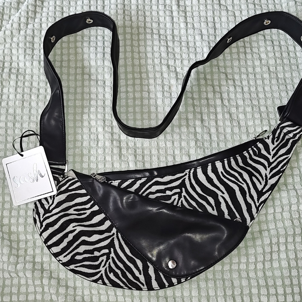 New SASH BAG Black and White Zebra Print with tags
